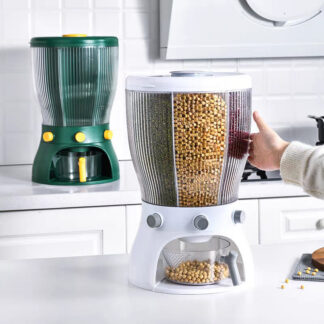 Food Grain Storage Container Large Capacity 4-Grid Rice Dispenser Rotatable Sealed Grain Food Storage Rice Bucket | 10 Kg | 26 x 47 cm
