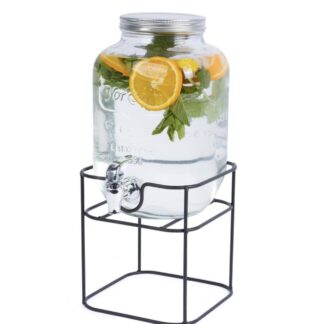 Mason Jar Glass Beverage Juice Dispenser with Tap & Metal Stand (5L)