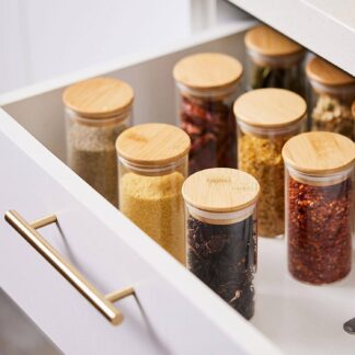 CYLINDRICAL GLASS JARS WITH BAMBOO LID 8.5 × 8.5 × 10 cm | 700 mL