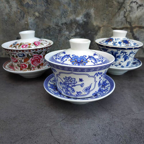 Tibetan Roots | Fine Dhakya | Rinpoche Tea Cup with Cover & Plate | 4"