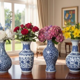 Floral Essence / Ceramic Vase 9" Blue And White | 1 Pc