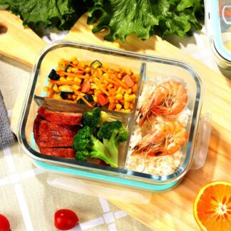 Oven Glass Container Rectangular W/Divider 1000ml | 3 Sections