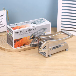 Stainless Steel Potato Chipper and French Fry Cutter – Professional Vegetable Slicer with 2 Interchangeable Blades & Non-Slip Suction Feet