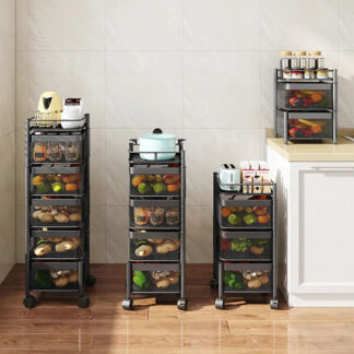 RackSense 3 Layer Metal Portable Rotating for Fruits Square Storage Rack & Vegetable