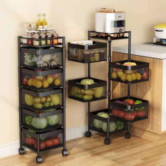RackSense 5 Layer Metal Portable Rotating for Fruits Square Storage Rack & Vegetable