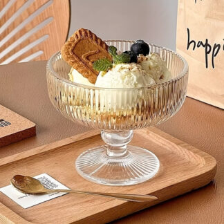 Retro Sunflower Embossed Glass Dessert & Ice Cream Bowl (Pack of 6)