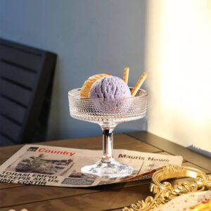 Vintage Style Dot Embossed Stem Glass Ice Cream Bowl (Pack of 6)