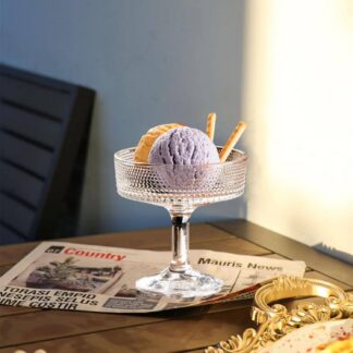 Vintage Style Dot Embossed Stem Glass Ice Cream Bowl (Pack of 6)