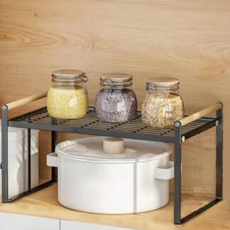Racksense | Carbon Steel Kitchen Cabinet Counter Shelf Organizer, Sturdy Cupboard Stand Pantry Shelves - Add Storage Space to the countertop Bedroom Bathroom Office, Stackable Spice Rack (Black) | A22-075H