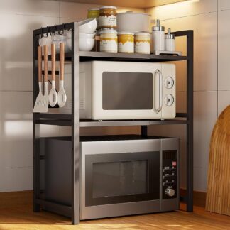 RackSense | 3-Tier Expandable Microwave Oven Rack | Adjustable Metal Kitchen Storage Shelf