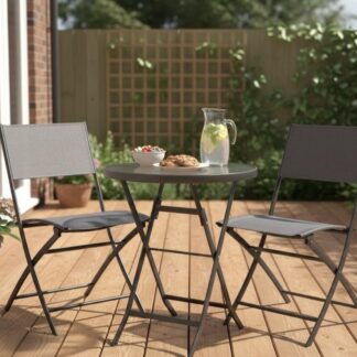 Louise Folding Bistro Table and Chairs Set, Garden, Terrace, Patio, Balcony, Outdoor Furniture, Textilene Material, Waterproof, Includes Table and 2 Chairs, Folding