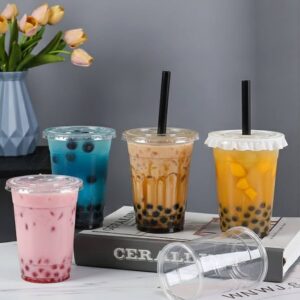 Clear Boba / Bubble Tea Cups with Flat Lid | 500ml