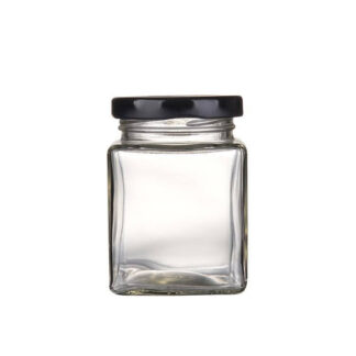 Clear Glass Jar with Metal Tin Cap | Square | 280ml