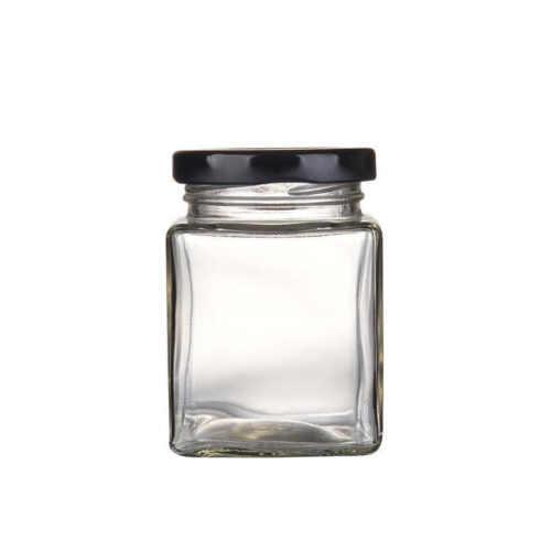 Clear Glass Jar with Metal Tin Cap | Square | 280ml