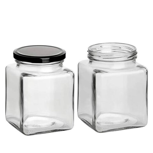 Clear Glass Jar with Metal Tin Cap | Square | 380ml