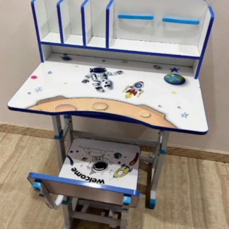 Children Table Chair Set Height Adjustable Kids Study Table with Cartoon Desktop School Workstation Functional Writing Desk