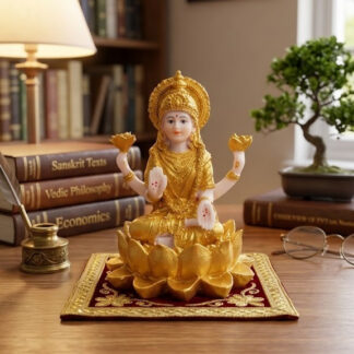 Maha Laxmi on Lotus Statue (Golden, 4" x 4.5" x 3")